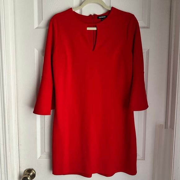 Express Red Flare Shift Sleeve Dress Womens Size M Formal Dressy Office Career - Picture 1 of 6